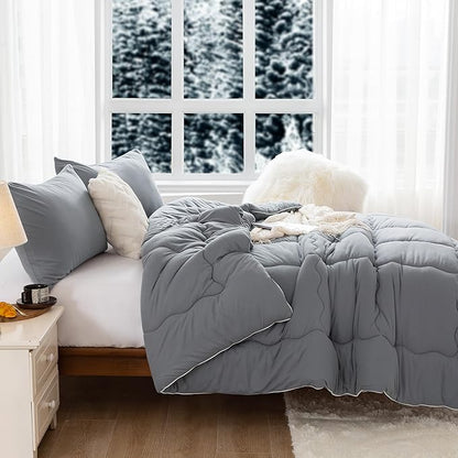 COTTEBED Ultra-Soft Winter King Size Comforter Set, Warm California Cal King Thick Milk Cup Cozy Fully Breathable Bedding 1 Down Alternative with 2 Pillowcase for Winter, Dark Gray