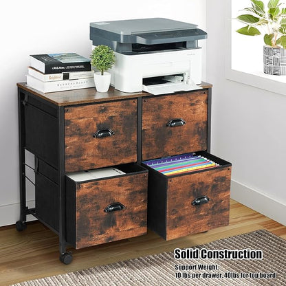 TOPSKY 4 Drawers Mobile Fabric Lateral File Cabinet with Casters for Letter SIze File (Rustic Brown)