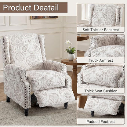 UIXE Recliner Chairs Set of 2, Fabric Upholstered Armchair Pushback Accent Chair for Living Room, Floral Rivet Trim Club Chair Home Theater Single Sofa Bedroom Side Reading Seat - Beige Pattern