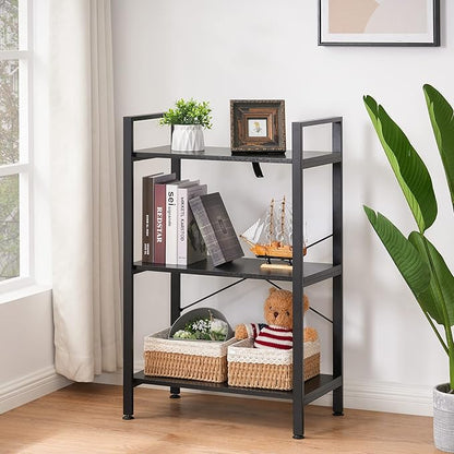 BEWISHOME 3 Tier Bookshelf, Modern Small Book Shelf for Small Spaces, Black Wooden Shelves for Bedroom Living Room and Home Office, 13.78" D x 24.12" W x 37.09" H, JCJ42B