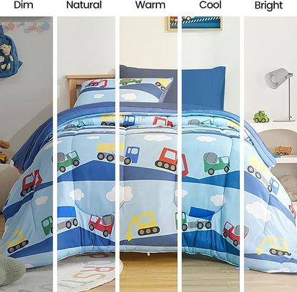 SLEEP ZONE Kids Twin Comforter Set, Cozy Jersey Knit Bedding Set, Warm and Easy Maintain for All Seasons, 100% Microfiber Bedding Set for Boys, 1 Comforter, 1 Pillowcase (Bulldozers, Twin)