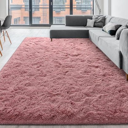 Super Soft Fluffy Shaggy Rugs for Living Room Bedroom, Fuzzy Plush Area Rugs for Girls Kids Room Nursery Home Decor, Furry Dorm Rug Cute Non-Slip Indoor Floor Carpet 5x8 Feet, Blush