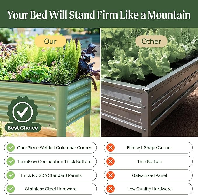Rolling Elevated Raised Garden Bed-V Series, 2' x 6' Garden Beds with Legs & Storage Rack for Patio & Porch, 1000 Lbs Weight Capacity, Outdoor Planter Box for Vegetables Flower Herbs, Pearl White