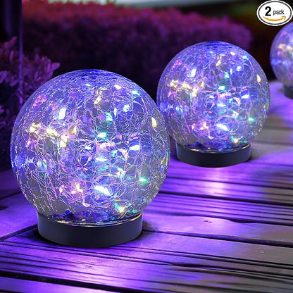 Solar Globe Lights Outdoor Waterproof-Solar Balls for Garden-Cracked Glass Ball Solar Lights Outdoor-Solar Orbs for Outside-Outdoor Decorations for Patio and Yard Lawn Backyard Decor