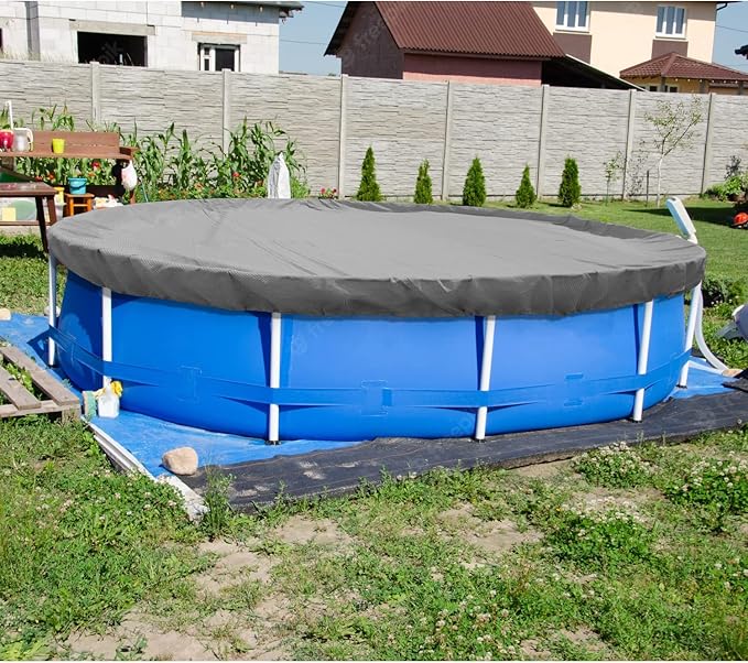 ECOOPTS 17 ft Round Pool Cover for Above Ground Pools, Swimming Pool Cover Protector Winter Safety Cover (Light Grey)