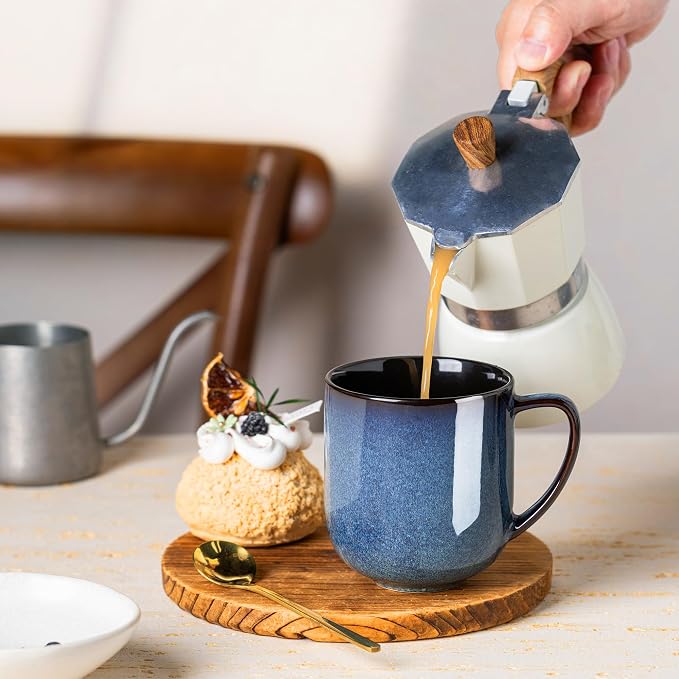 LERATIO 12OZ Ceramic Coffee Mugs Set of 6, Large Porcelain Coffee Cups With Large Handle For Latte,Cappuccino,Milk,Cocoa,|Dishwasher&Microwave Safe Mug Sets,Ideal for Man,Woman,Dad, Mom-Blue
