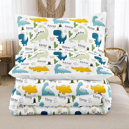 NINENINE Dinosaur Bedding Set for Kids,Twin Comforter Sets for Kids Boys,Blue Dinosaur Comforter Sets Cute Bed Set with 1 Comforter 1 Pillowcase