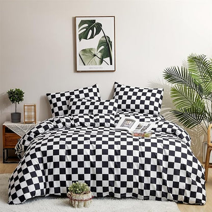 Wellboo Black White Plaid Comforter Sets California King Women Men Black and White Checkerboard Grid Bedding Comforters Cal King Cotton Boys Girls Modern Black Checkered Geometric Quilts Luxury White