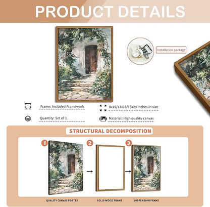 Floating Framed Canvas Vintage Wall Art, Rustic Cottage Spring Garden Oil Paintings Print, Country Floral Pictures Wall Decor for Living Room Bedroom Office Home Decor 12x16 inch