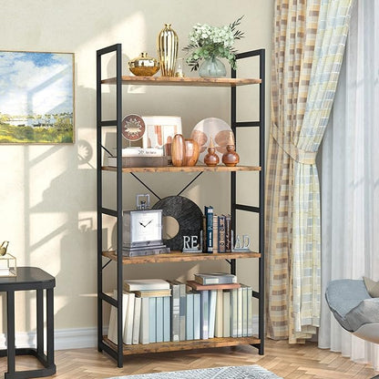 NUMENN 4 Tier Bookshelf, Tall Bookcase Shelf Storage Organizer, Modern Book Shelf for Bedroom, Living Room and Home Office, Vintage