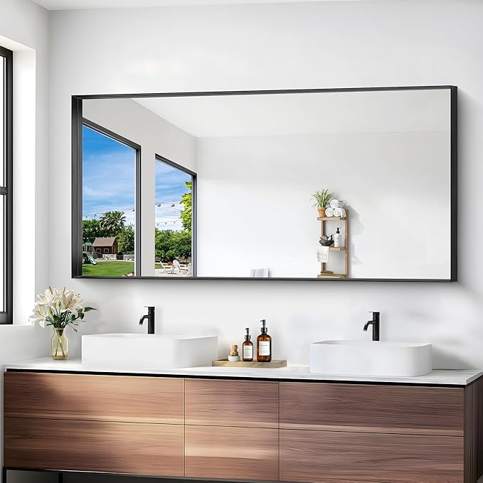 Black Bathroom Mirror, 30x60 Inch Rectangular Deep Frame Mirror, Large Wall Mounted Bathroom Vanity Mirror Over Sink for Bedroom,Restroom, Living Room, Hangs Vertically or Horizontally