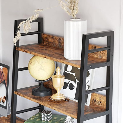 IRONCK Bookshelf with Louvered Doors, 4-tier Ladder Shelf with Cabinet Industrial Accent Furniture for Bedroom Living Room Home Office, Rustic Brown