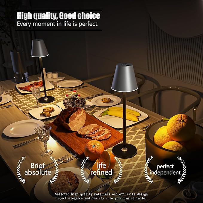 Modern LED CordlessTable Lamp,4000mAh Rechargeable Battery Desk lamp,3 Level Brightness Night Light, Metal Shell,Minimalist Design, for Couple Dinner/Coffee Table/Restaurant/Bedroom(Sliver&Black)