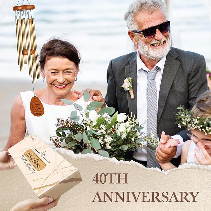 40th Wedding Anniversary Wind Chime, Happy 40th Anniversary Romantic Gifts for Couple, Parents, Wife, Husband, Friends, Ruby Wedding Anniversary's Keepsake Gifts Ideas