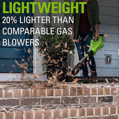 Greenworks 24V (110 MPH / 450 CFM / 125+ Compatible Tools) Cordless Brushless Axial Leaf Blower, 4.0Ah Battery and Charger Included