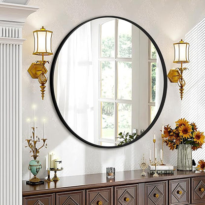 Fabuday Black Round Mirror 39 Inch - Big Circle Wall Mirror for Bathroom, Living Room, Hallway, Entryway, Matte Aluminum Frame Large Circular Mirrors for Wall Decor