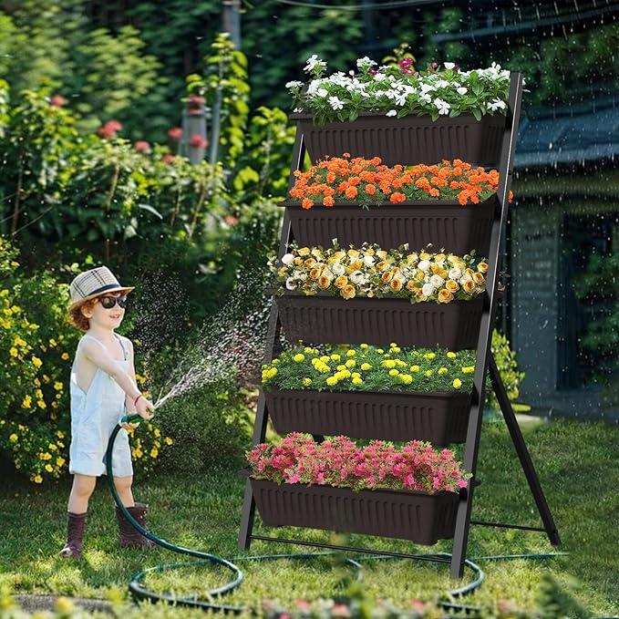 G TALECO GEAR Vertical Garden Planter, 5 Tiers Vertical Raised Garden Bed Metal Elevated Herb Planter Box Vegetable Flower Planters for Patio Deck Outdoor Indoor
