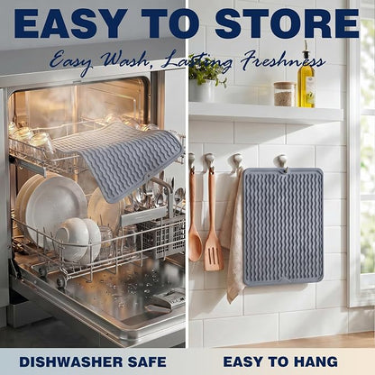 2 Pack Caketime Silicone Dish Drying Mat for Kitchen Counter Coffee Bar Accessories Heat Resistant Waterproof Dining Under Sink Organizers Dog food mat Must Haves Extra Large 24"x18" Gray