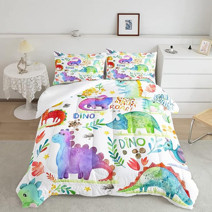 CVHOUSE Dinosaur Bedding Set,Dinosaur Comforter,Dinosaur Comforter Set Queen,Microfiber Quilt Set with 1 Comforter and 2 Pillow Cases- 3 Piece