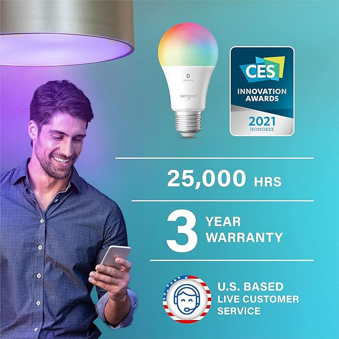 Sengled Light Bulb, S1 Auto Pairing with Alexa Devices, Color Changing , Smart Light that Work with , Bluetooth Mesh Smart Home Lighting, E26 60W Equivalent, 800LM, 4 Count (Pack of 1)