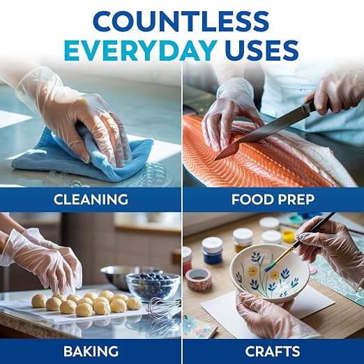 Keppi 110 Pack Clear Vinyl Gloves – Disposable Latex-BPA & Powder-Free – Food Safe Plastic Gloves for Cooking Cleaning Food Prep Catering BBQ Baking & Restaurant Use - (Small)