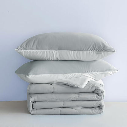 COTTEBED Ultra-Soft Reversible Comforter Set Twin Sized, Jersey Knit T-Shirt Feel Lightweight Cozy Bedding Blanket Quilt for Boy Kids Girl School College Dorm All Season(Twin/TwinXL Light Grey White)