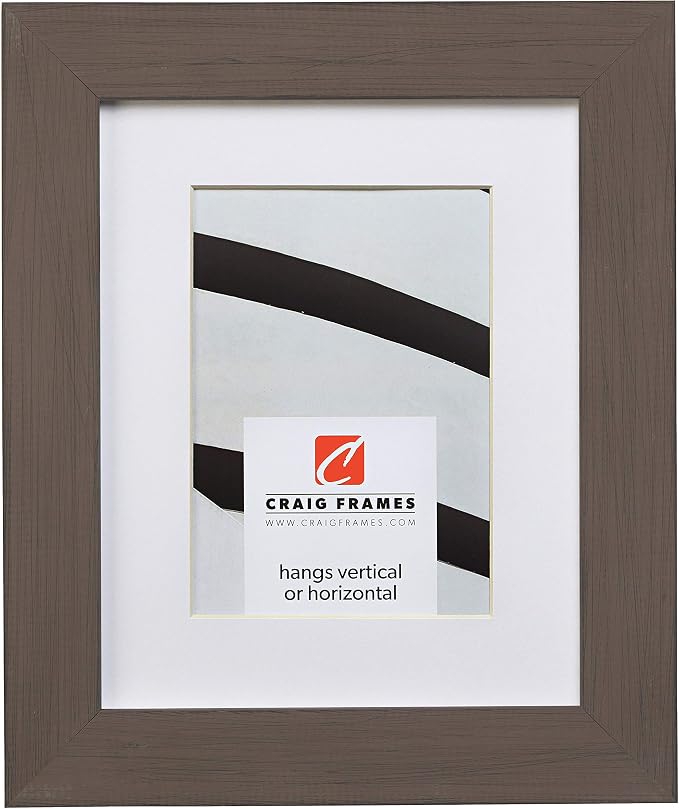 Craig Frames 8x10 Brown Picture Frame Matted to 5x7, Rustic Wood Wall Decor | Ready to hang with a protective glass front, made in the USA for a gallery display