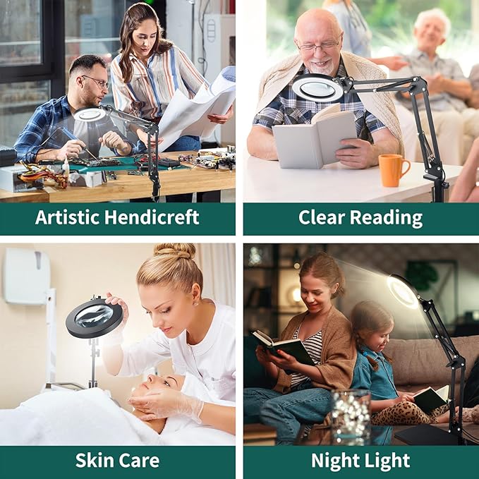 10X Magnifying Glass with Light, YOUKOYI 3-in-1 LED Magnifying Light, 3 Modes Stepless Dimming Magnifying Lamp with Magnetic Helping Hands & Heavy Duty Base Plate for Close Work Reading Repair Crafts