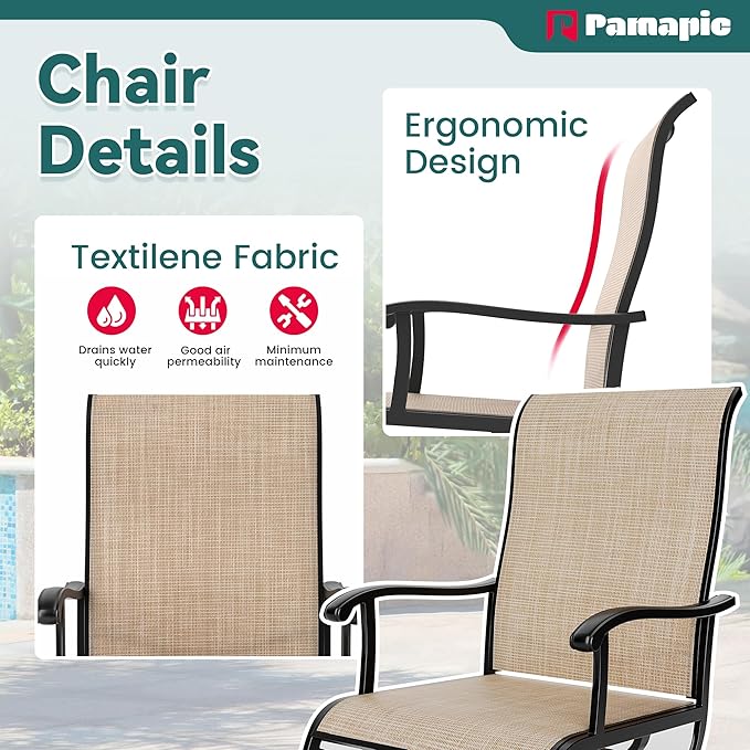Pamapic 7 Pieces Patio Dining Set, Outdoor Dining Set for Garden Backyard Poolside Deck,Outdoor Table and Chairs Set with 6 Textilene Swivel Chairs,Beige