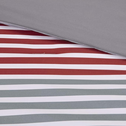 Comfort Spaces Twin XL Comforter Sets with Sheets - Bed in a Bag 6 Pieces Teen Bedding Sets Twin XL, Red and Grey Stripes Bedding Twin XL, College Twin XL Bed Set with 2 Side Pockets Bedroom Organizer