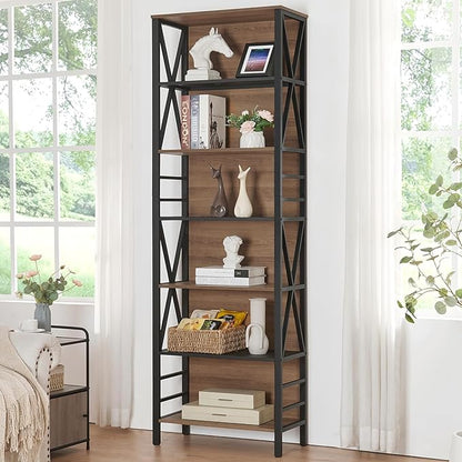 HOMISSUE Bookshelf, 7-Tier Bookshelf, Rustic Wood Metal Bookshelves and Bookcases, Freestanding Open Bookshelf, Industrial Tall Bookcase for Home Office, Living Room and Bedroom, Vintage Brown