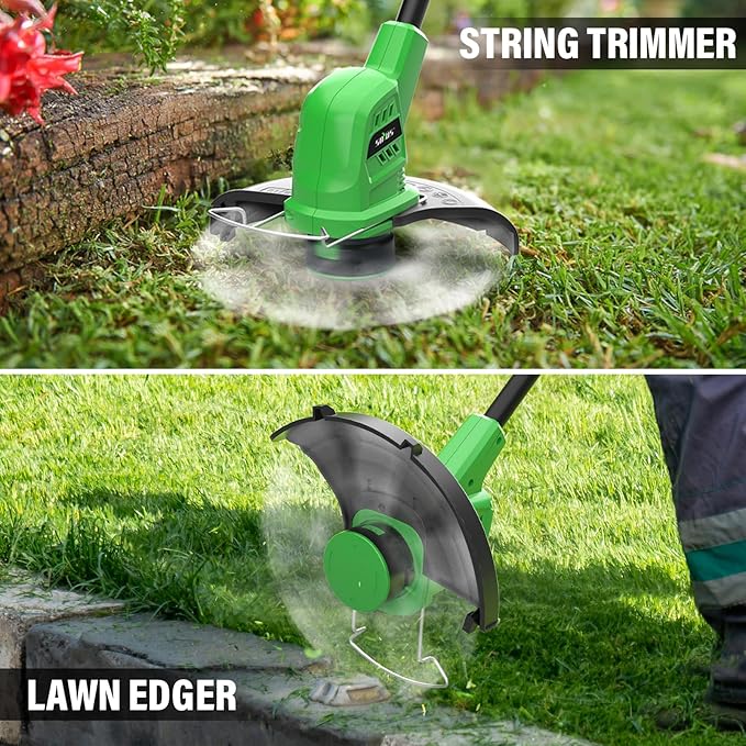 SOYUS Weed Wacker Battery Powered 10 Inch, String Trimmer Cordless with 2.0Ah Battery, Lightweight Edger Trimmer with 8 Pcs Replace Spool Trimmer Lines