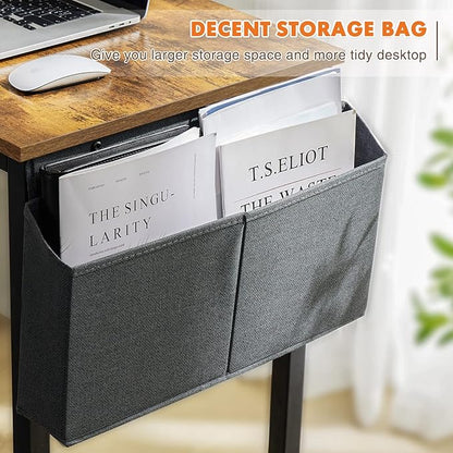Computer Desk Home Office Desk 55 Inch Writing Desks Small Space Desk Study Table Modern Simple Style Work Table with Storage Bag Headphone Hook Wooden Tabletop Metal Frame for Home, Bedroom
