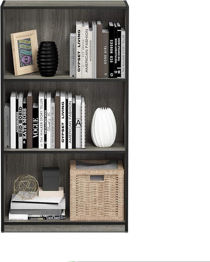 FURINNO Basic 3-Tier Bookcase Storage Shelves, French Oak Grey/Black