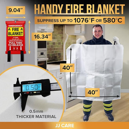 JJ CARE Fire Blanket – 40"x40" 4 Packs with Hooks – Emergency Fire Blanket for Home & Kitchen, High Heat Resistant Fire Suppression Blankets for Home Safety, Kitchen, and Camping