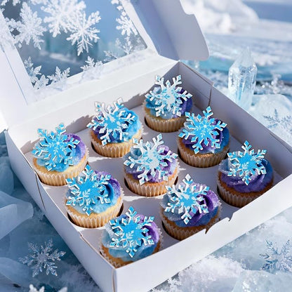 168pcs Edible Snowflake Cake Decorations, Wafer Paper Cupcake Toppers Winter Frozen Theme Snowflakes Decorations for Christmas Holiday Party Supplies