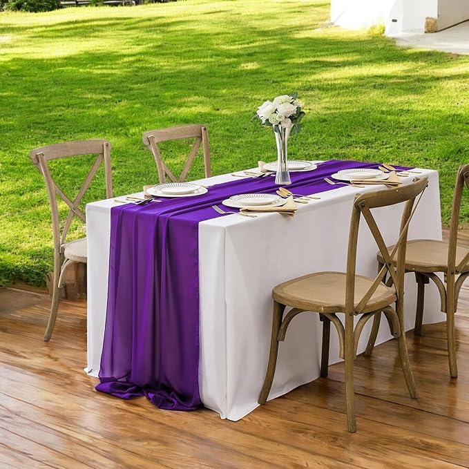 Pack of 5 | Purple | 14ft Chiffon Table Runner 29x170 Inches Long Romantic Rustic Sheer Gauze Runner for Wedding Bridal Shower Birthday Banquets Engagement Spring Easter Boho Decorations