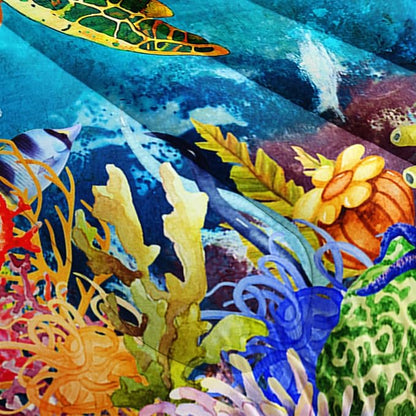 Kids Turtle Rose Comforter Set Full Beach Theme Jellyfish Starfish Bedding Set Sea Animal Reptile Bed Set with 2 Pillowcases for Boys Girls Room Decor