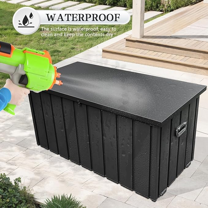 Domi 120-Gallon Outdoor Storage Box – Waterproof, Lockable Storage Cabinet for Patio Furniture, Garden Tools & Pool Supplies – Large Metal Storage for Cushions, Toys & More
