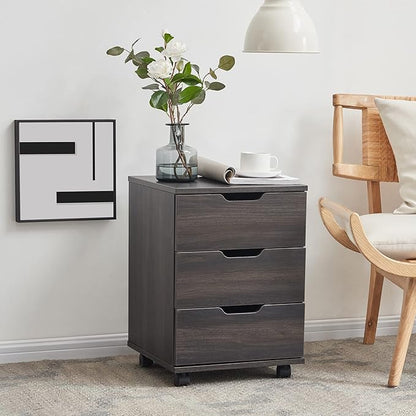 Farini 3-Drawer Vertical Filing Cabinet Rolling Wood Mobile File Cabinets Under Desk for Home Office with Casters (Dark Walnut, Non-Assembled)