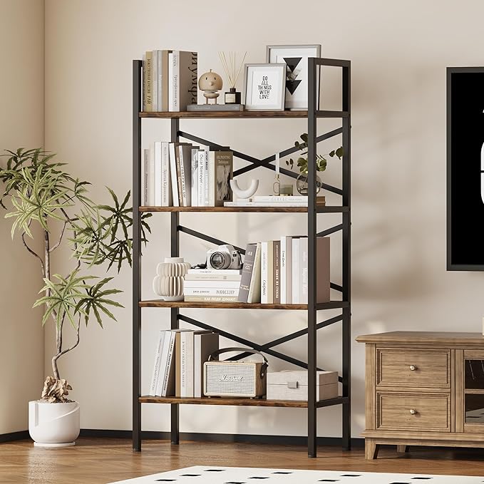 4 Tier Bookshelf 23.6" Width, Kids Bookshelf with Storage, Small Bookcase with Open Shelves, Storage Organization for Bedroom, Living Room and Home Office,Rustic Brown