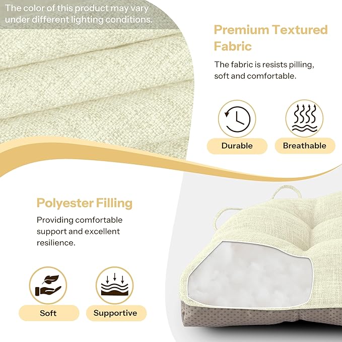 Non Slip Chair Cushions for Dining Chairs Set of 4 Kitchen Chair Cushions 18"x18"x3" Turfted Chair Pads Comfortable and Soft Seat Cushion with Ties, Beige