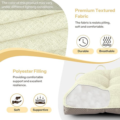Non Slip Chair Cushions for Dining Chairs Set of 4 Kitchen Chair Cushions 18"x18"x3" Turfted Chair Pads Comfortable and Soft Seat Cushion with Ties, Beige