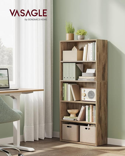 VASAGLE Bookshelf, 23.6 Inches Wide, 5-Tier Open Bookcase with Adjustable Storage Shelves, Floor Standing Unit, Camel Brown ULBC165T50