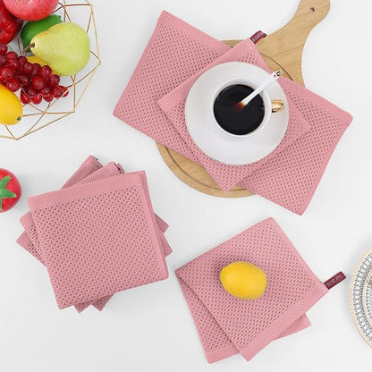 Homaxy 100% Cotton Waffle Weave Kitchen Dish Cloths 12-Pack, Dried Rose | 12 x 12 Inches, Ultra Soft Absorbent Dish Towels, Quick Drying Dish Rags with Hanging Loop