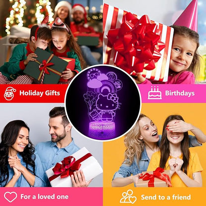 Kitty Night Light for Kids, Kitty Lamp Girl Cute Led Cat Night Light 16 Colors Dimmable Kitty Decor Lamp with Remote & Luminous Base, Bedroom Decoratio Gifts for Christmas Birthday Girls
