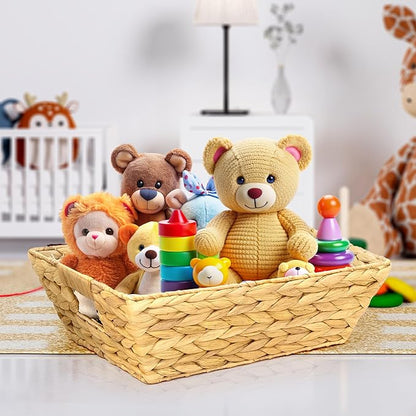 Set of 3 Snack Baskets, Wicker Snack Basket Organizer for Office, Small Wicker Baskets with Handles, (3 Medium Basket)