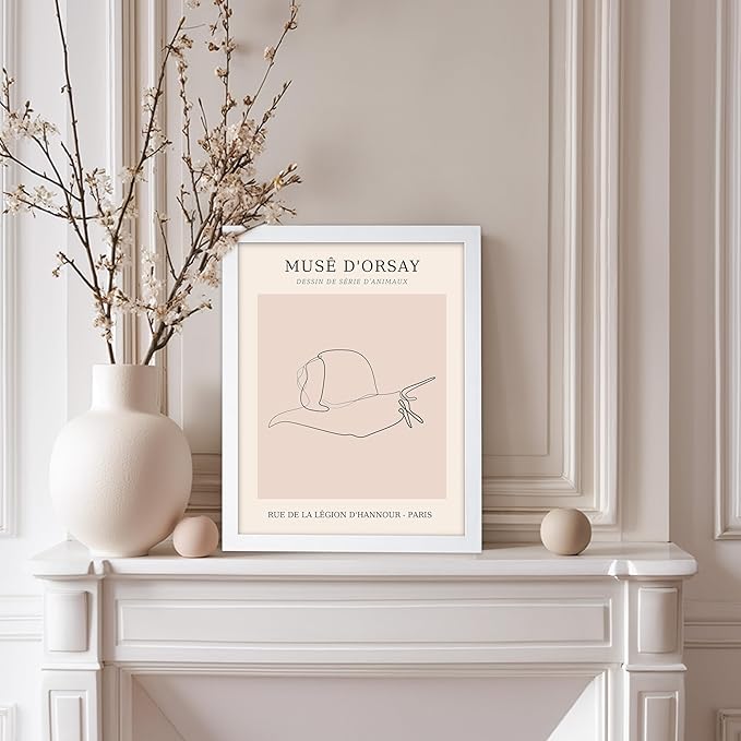 Poster Master Vintage Poster - Retro One Line Snail Drawing Print - Snail Line Art - Minimal Gift for Men, Women, Animal Lover - Abstract Wall Decor for Home, Office, 11x14 White Framed