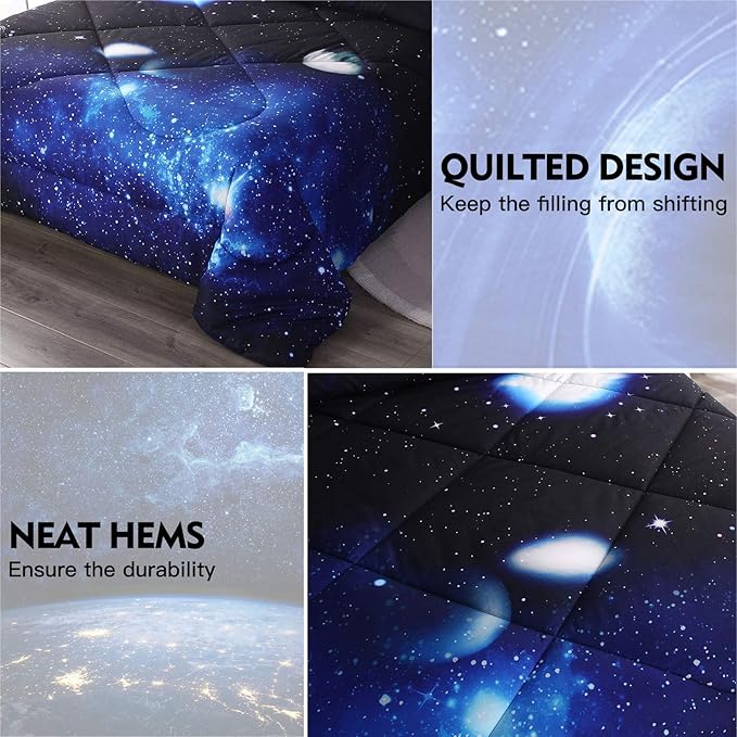 Litanika 3D Galaxy Comforter Twin(66x90lnch), 2 Pieces(1 Galaxy Comforter, 1 Pillowcase), Universe Outer Space Comforter, Microfiber Bedding Set for Boy Girl Kid Teen