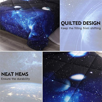 Litanika 3D Galaxy Comforter Twin(66x90lnch), 2 Pieces(1 Galaxy Comforter, 1 Pillowcase), Universe Outer Space Comforter, Microfiber Bedding Set for Boy Girl Kid Teen